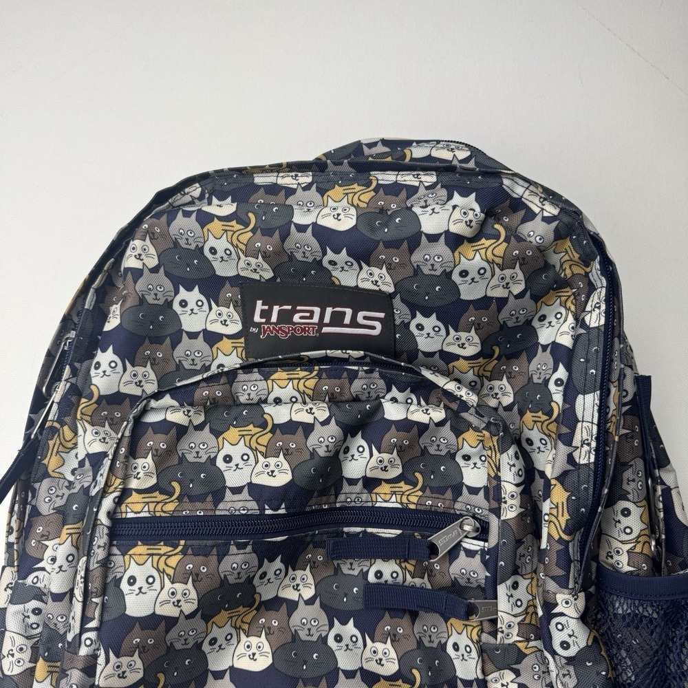 JanSport Trans Cat Print Backpack Blue Zip Padded Adjustable - Picture 2 of 6